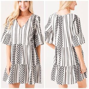Velvet By Graham & Spencer Madelina Gauze Dress In Black White Geometric Pattern